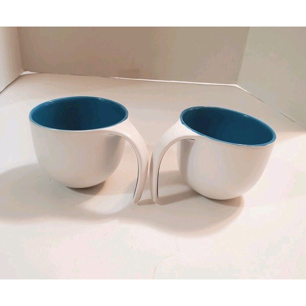 Mug Turquoise Inside Matte 2pc Set Glossy Chip Resistant Open Handled Coffee Cup